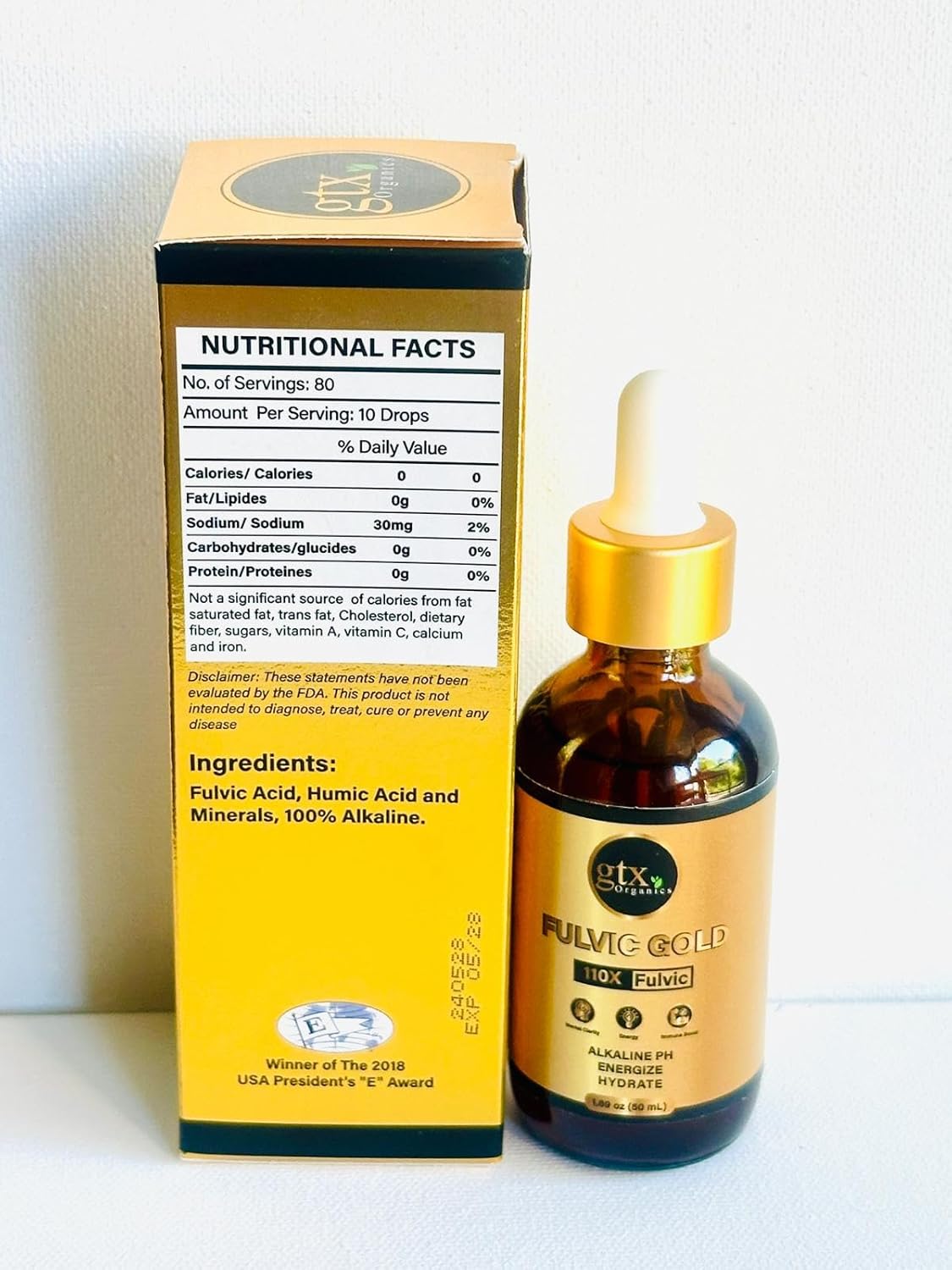 Gold Color Fulvic Trace Mineral Drops - 74 Highly Alkaline Trace Minerals Supplement, 200 Servings, Flavorless, Concentrated & Plant-Based