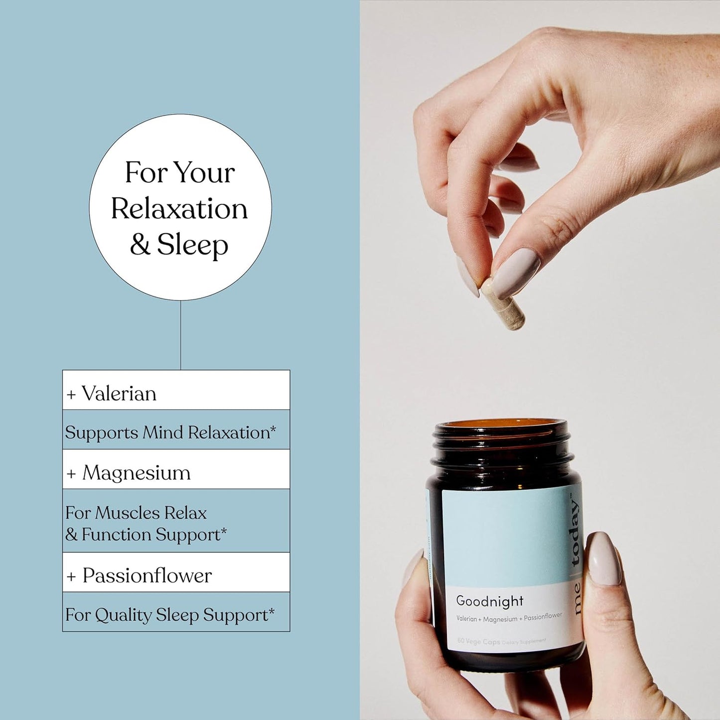 Goodnight Supplement for Relaxing and Restful Sleep Support with Magnesium - Vegan, 60 Capsules