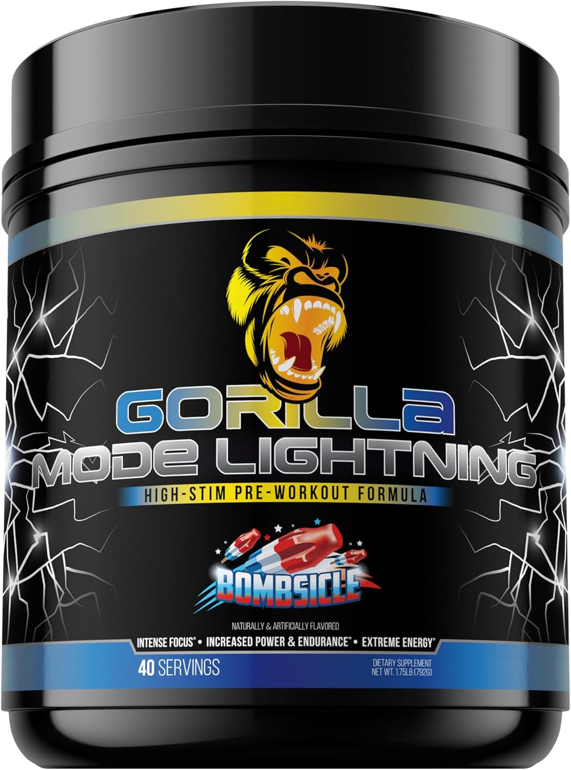 Gorilla Mind Gorilla Mode Lightning Pre-Workout - Explosive Energy & Focus - 550mg Caffeine, 13500mg L-Tyrosine, Alpha-GPC– 792g (Bombsicle)
