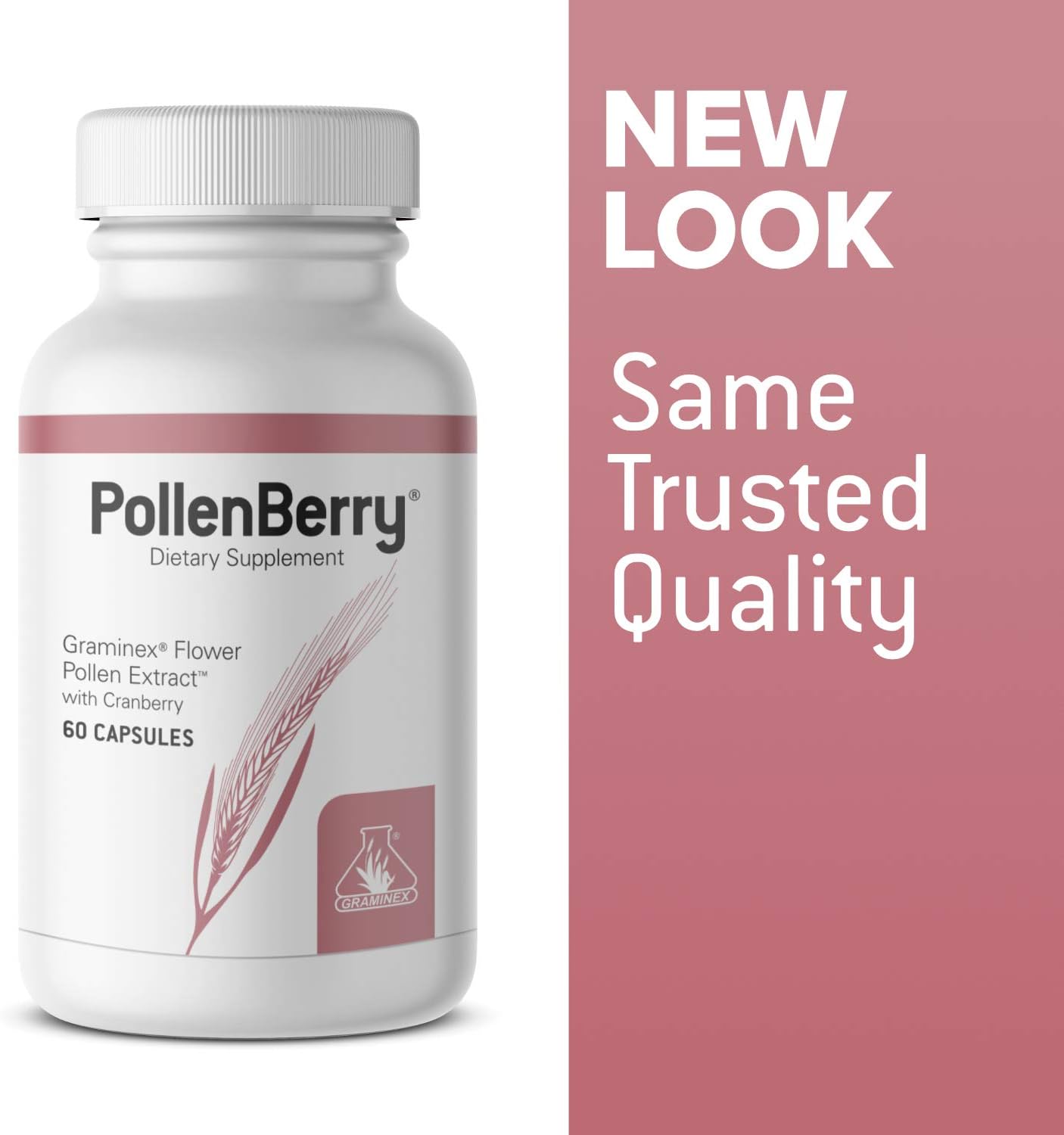 Graminex PollenBerry Supplement with Concentrated Flower Pollen Extract and Cranberry Powder - Supports Skin, Urinary Tract, Bladder Health - Natural Antioxidant - 60 Capsules