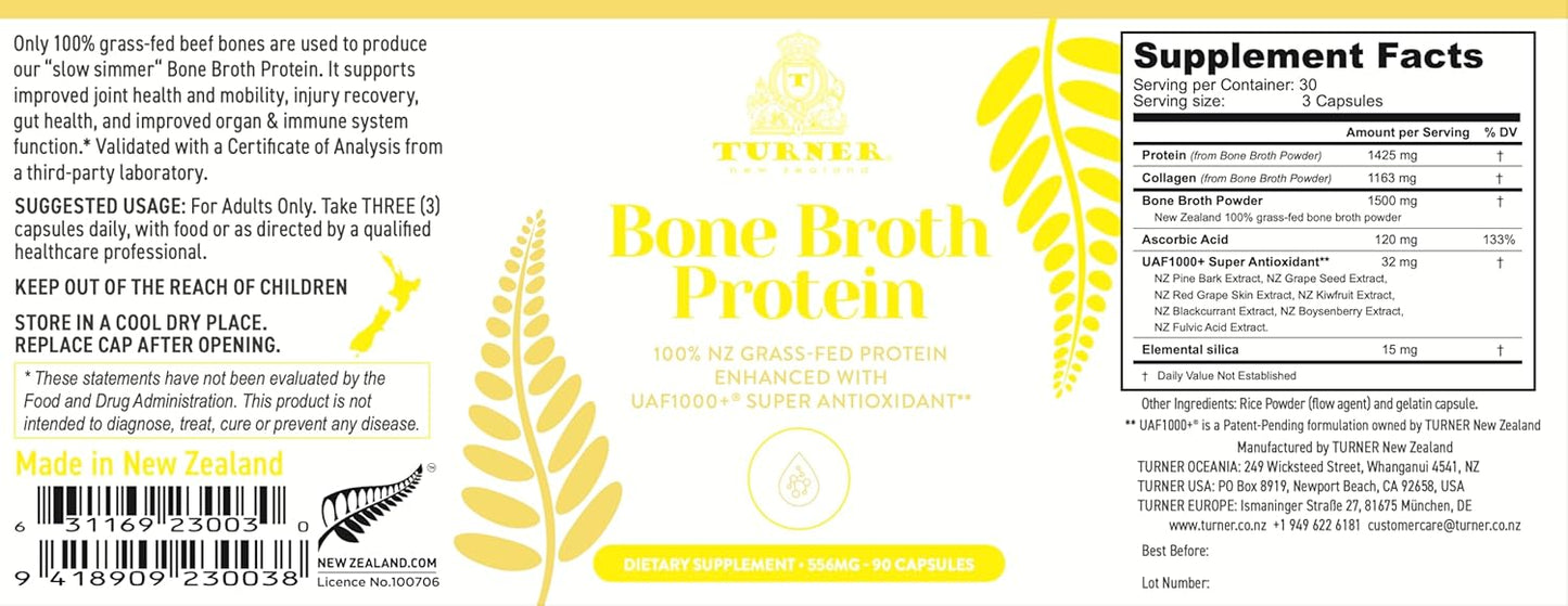 Grass-Fed New Zealand Beef Bone Collagen Capsules with UAF1000+ for Joint & Skin Support, 90ct