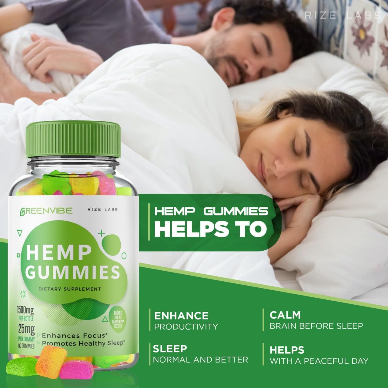 Green Vibe Gummies 2-Pack - All-Natural Calmness & Sleep Aid Supplement for Wellness - Holistic Relaxation Gummy with GreenVibe Reviews (120 Gummies)