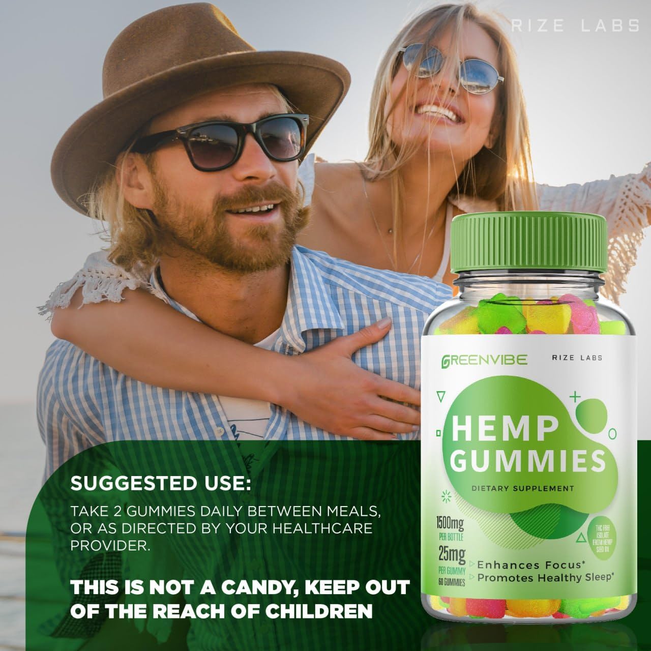 Green Vibe Gummies 2-Pack - All-Natural Calmness & Sleep Aid Supplement for Wellness - Holistic Relaxation Gummy with GreenVibe Reviews (120 Gummies)