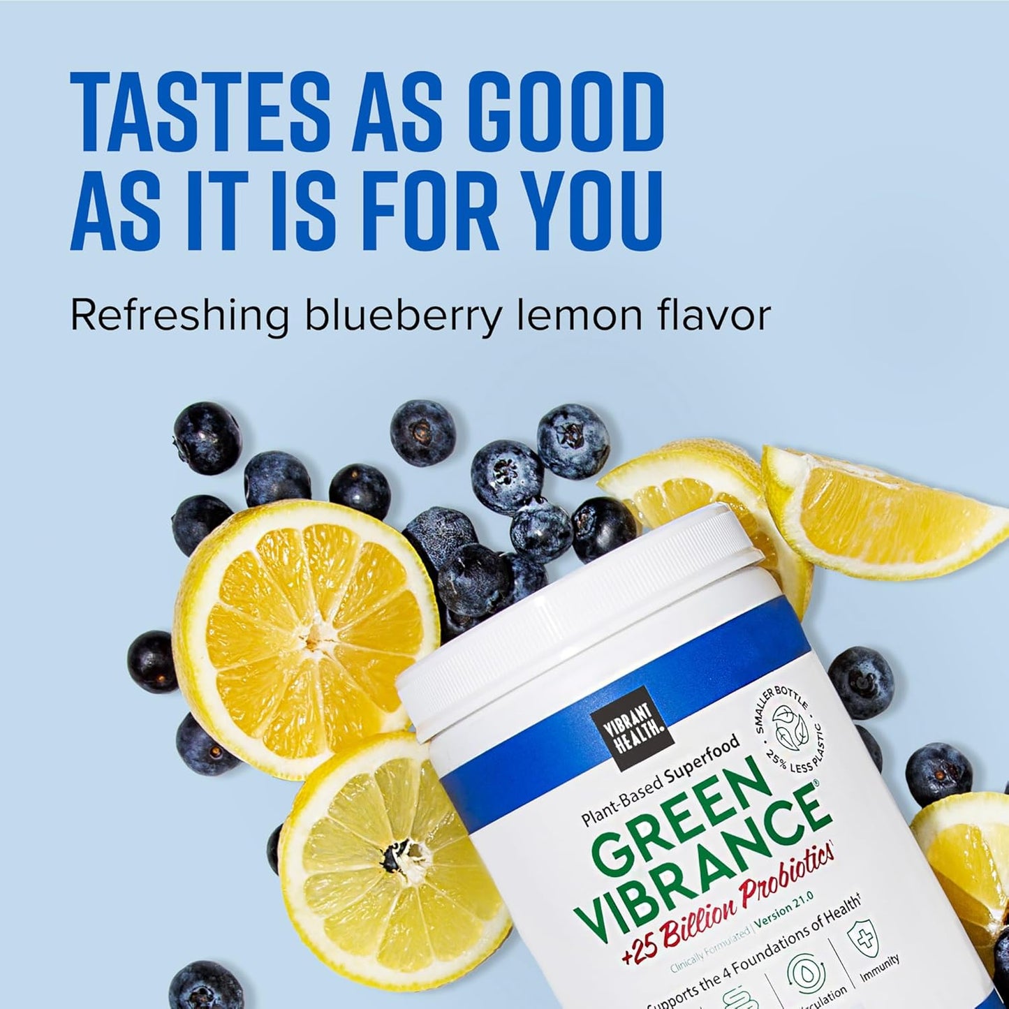 Green Vibrance Superfoods Powder: 70+ Plant-Based Whole Foods, 25 Billion Probiotics, Blueberry Lemon - 25 Servings