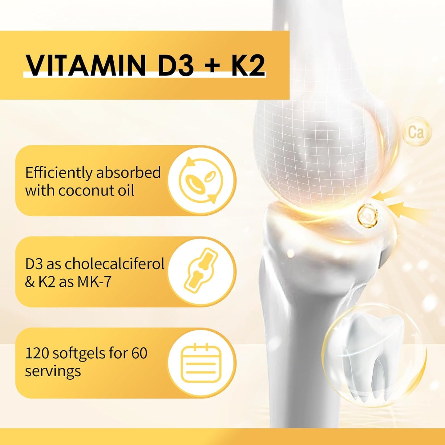 GreenPeople Vitamin D3 K2 Supplement - 5000 IU Vitamin D3, 200 mcg Vitamin K2 MK-7, Coconut Oil - Plant Based Formula for Bone, Teeth, Muscle, Immune Health - 120 Softgels, Apple Flavor