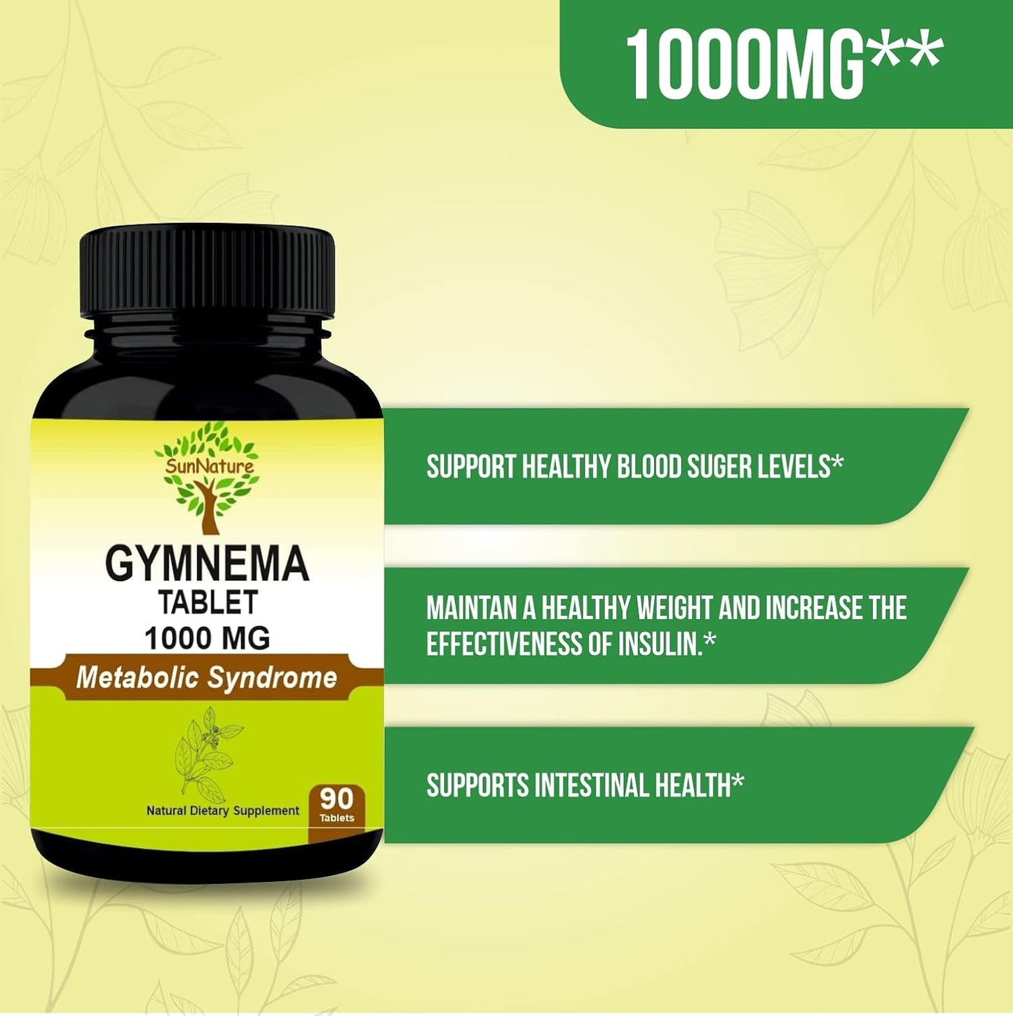 Gurmar Gymnema Sylvestre Tablets 1000mg - 90 Tablets, Vegan - 45 Day Supply for Blood Sugar Support