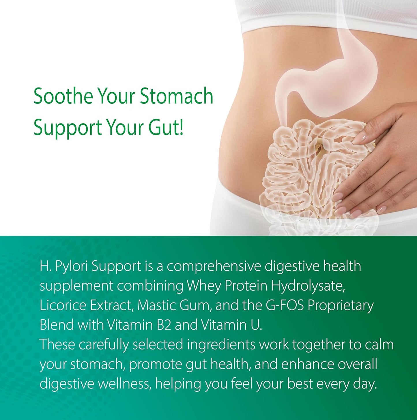 Gut Balance & Stomach Comfort Supplement with G-FOS Blend, Licorice, & Vitamin B2 - H. Pylori Support - 60 Tablets