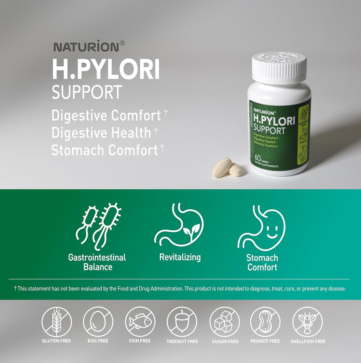 Gut Balance & Stomach Comfort Supplement with G-FOS Blend, Licorice, & Vitamin B2 - H. Pylori Support - 60 Tablets