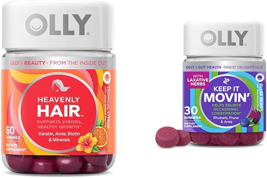 Hair and Constipation Relief Gummies Bundle - Keratin, Biotin, Rhubarb, Prunes - 60 + 30 Count