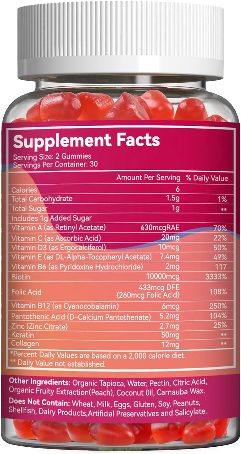 Hair Growth Biotin Gummies 2 Pack with Folic Acid & Vitamins for Men & Women - 10000 mcg, 120 Vegan Gummies