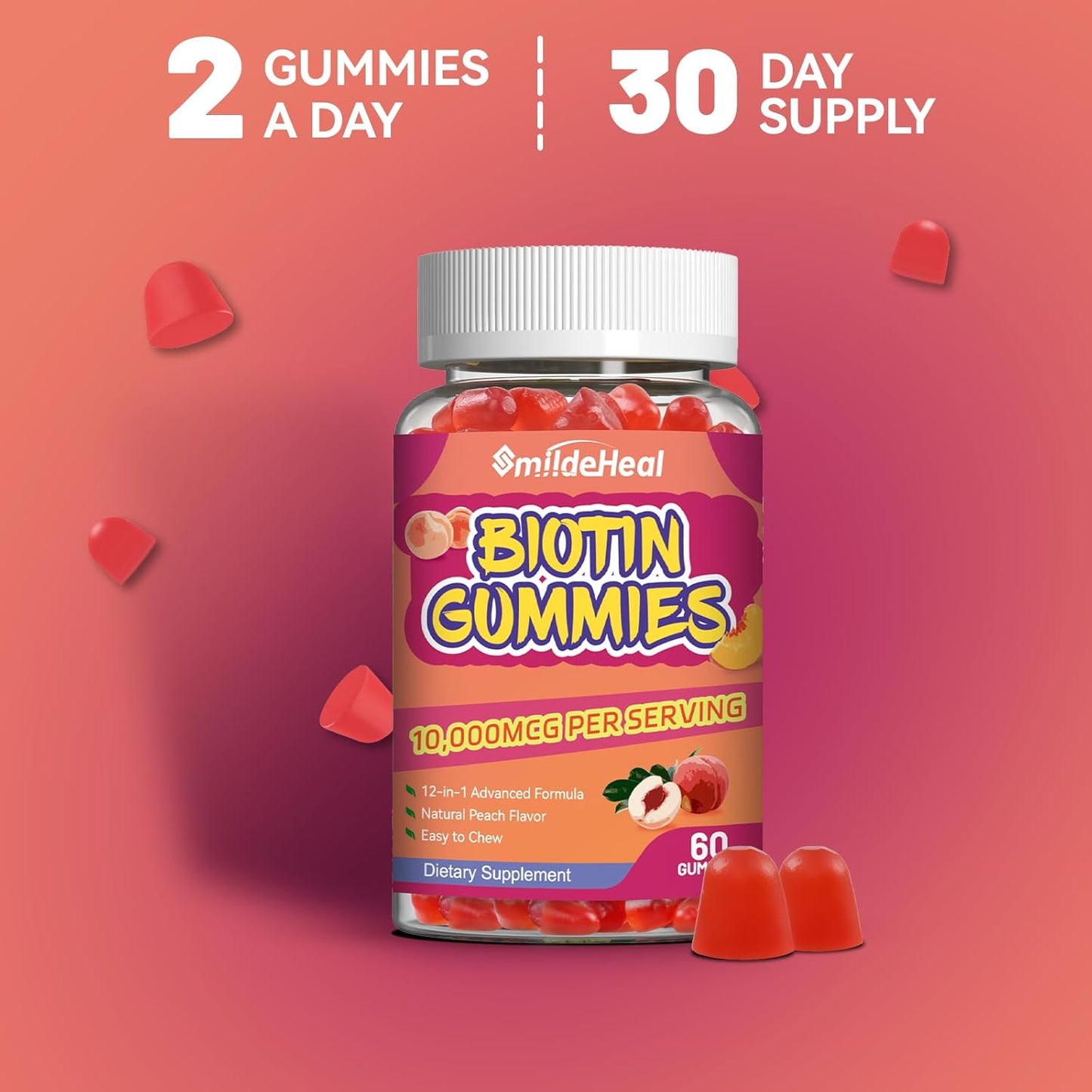 Hair Growth Biotin Gummies 2 Pack with Folic Acid & Vitamins for Men & Women - 10000 mcg, 120 Vegan Gummies