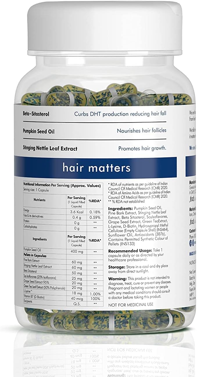 Hair Growth Supplement with DHT Blocker and Biotin - Reduces Hair Fall and Boosts Follicle Health - 60 Capsules