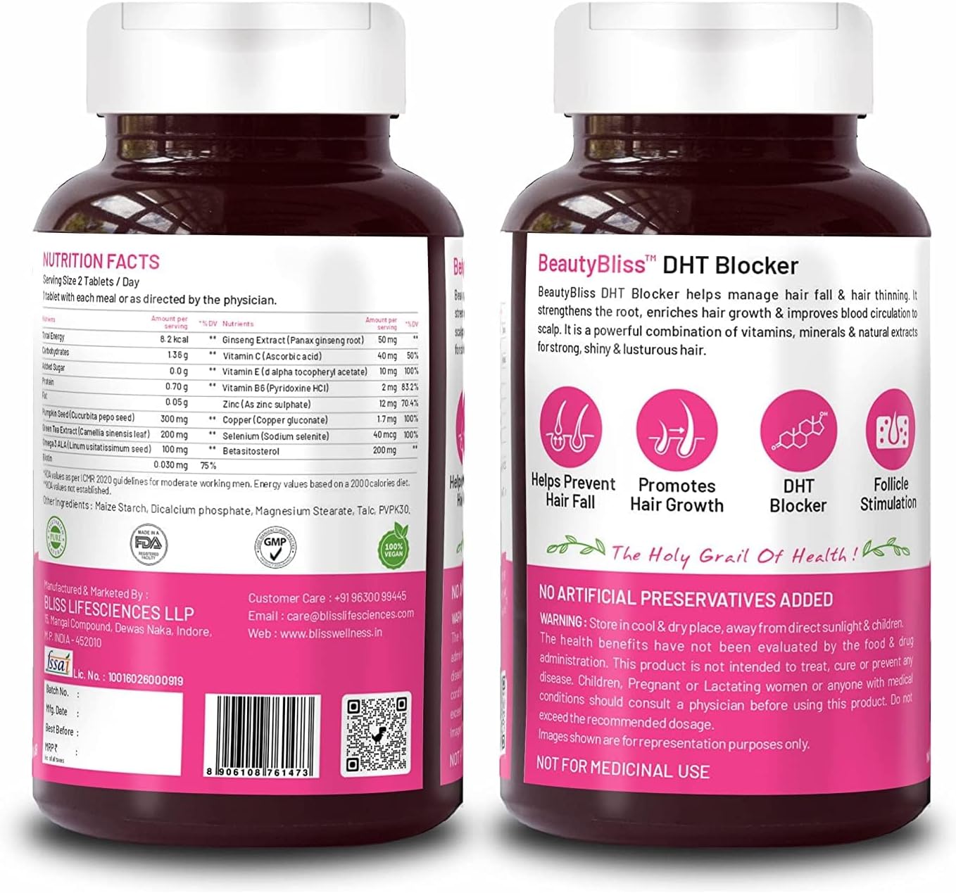 Hair Growth Supplement with DHT Blocker, Biotin, Pumpkin Seed, Green Tea Extract - 60 Tablets for Men & Women - Reduce Hair Fall, Stimulate Growth