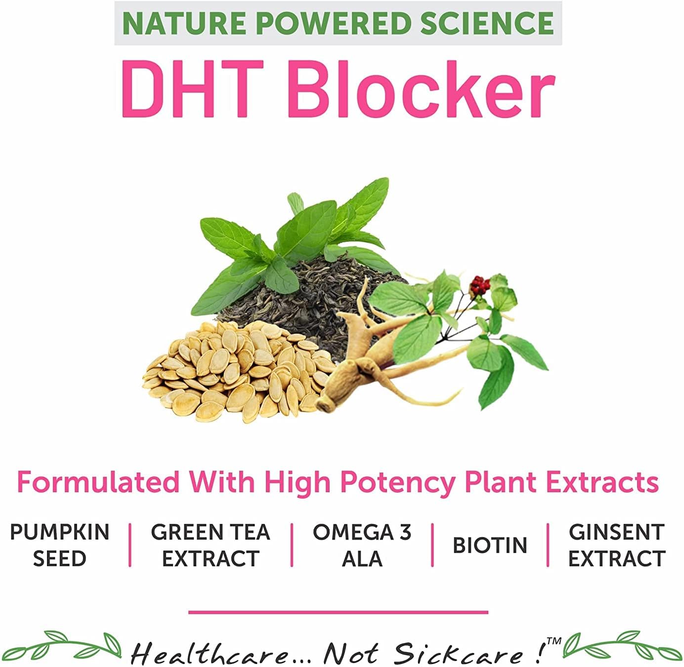 Hair Growth Supplement with DHT Blocker, Biotin, Pumpkin Seed, Green Tea Extract - 60 Tablets for Men & Women - Reduce Hair Fall, Stimulate Growth
