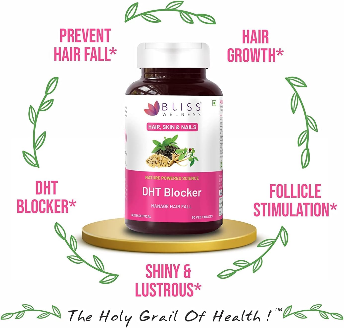 Hair Growth Supplement with DHT Blocker, Biotin, Pumpkin Seed, Green Tea Extract - 60 Tablets for Men & Women - Reduce Hair Fall, Stimulate Growth