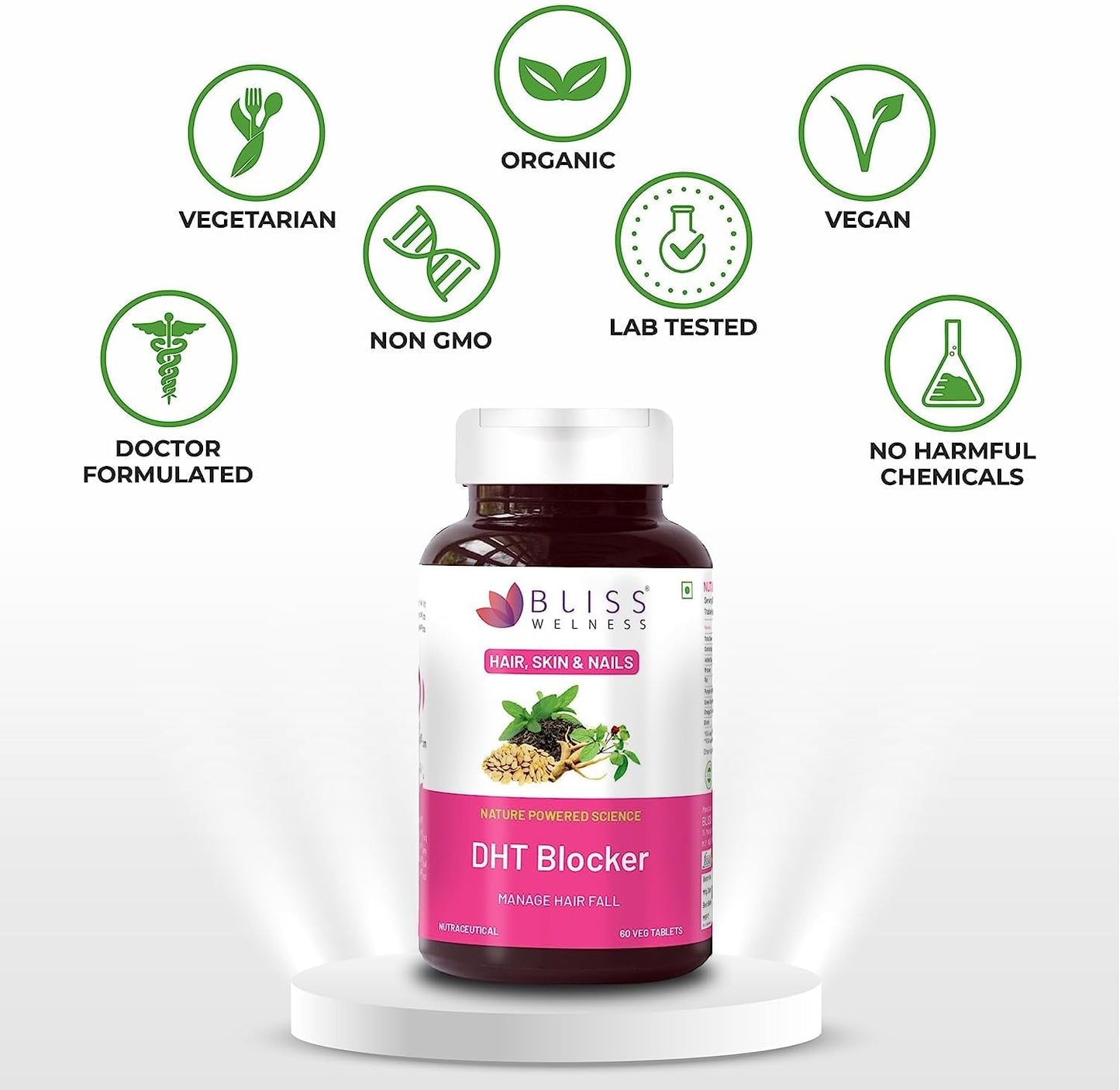 Hair Growth Supplement with DHT Blocker, Biotin, Pumpkin Seed, Green Tea Extract - 60 Tablets for Men & Women - Reduce Hair Fall, Stimulate Growth