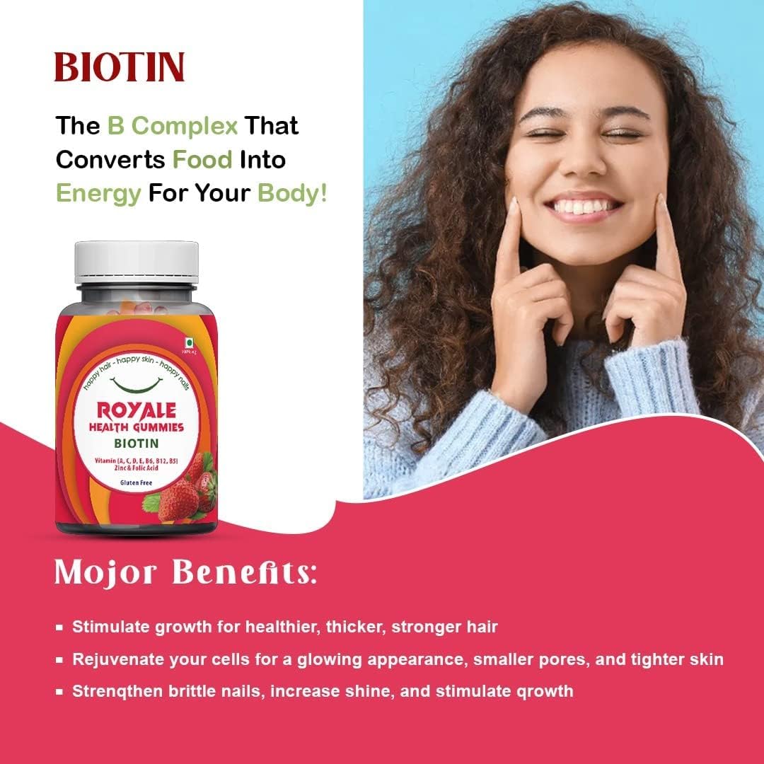 Hair, Nails, Skin Gummies with Biotin, Vitamin B12, E & C - 30 Pack for Men & Women