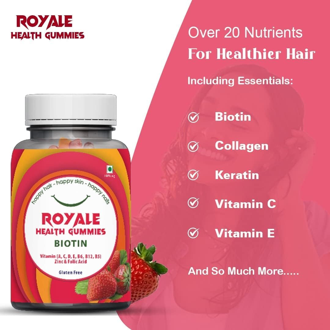 Hair, Nails, Skin Gummies with Biotin, Vitamin B12, E & C - 30 Pack for Men & Women