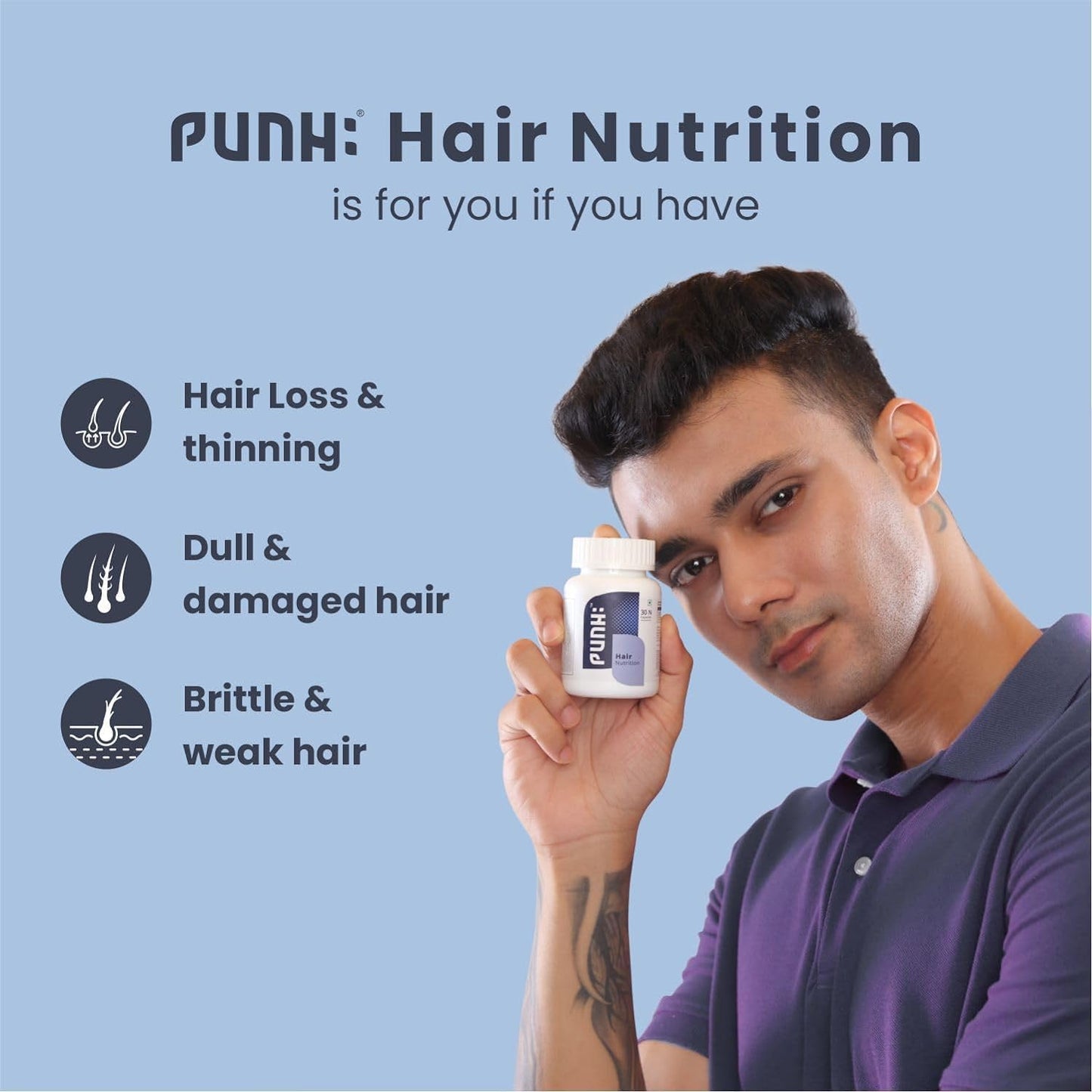 Hair Nutrition Supplement with Biotin, Vitamins, Minerals, Amino Acids & DHT Blockers - Promotes Hair Growth, Strengthens, Reduces Fall - 30 Veg Capsules for Men & Women