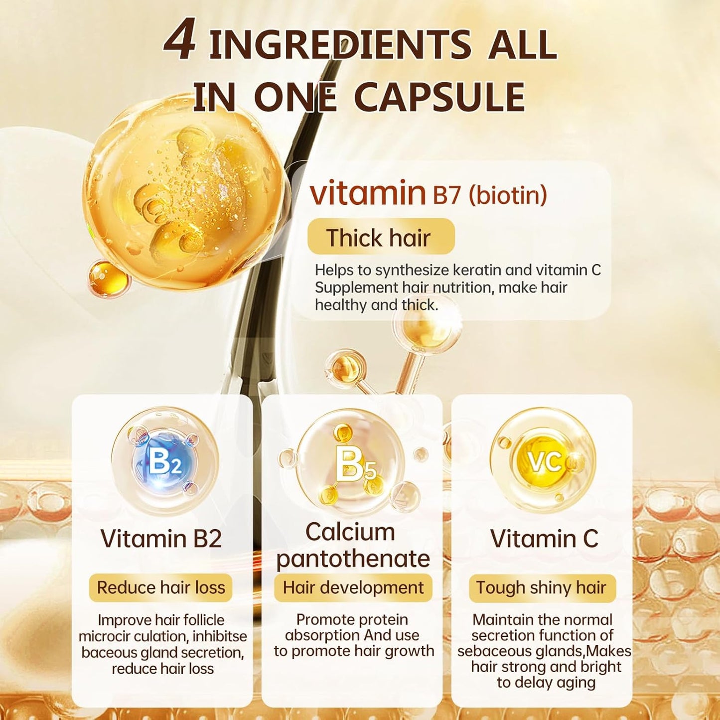 Hair, Skin, and Nails Health Supplement for Women & Men - Multivitamin with Vitamins C & B2 for Thicker Hair, Reduced Wrinkles, Fine Lines, and Skin Care - 60 Capsules