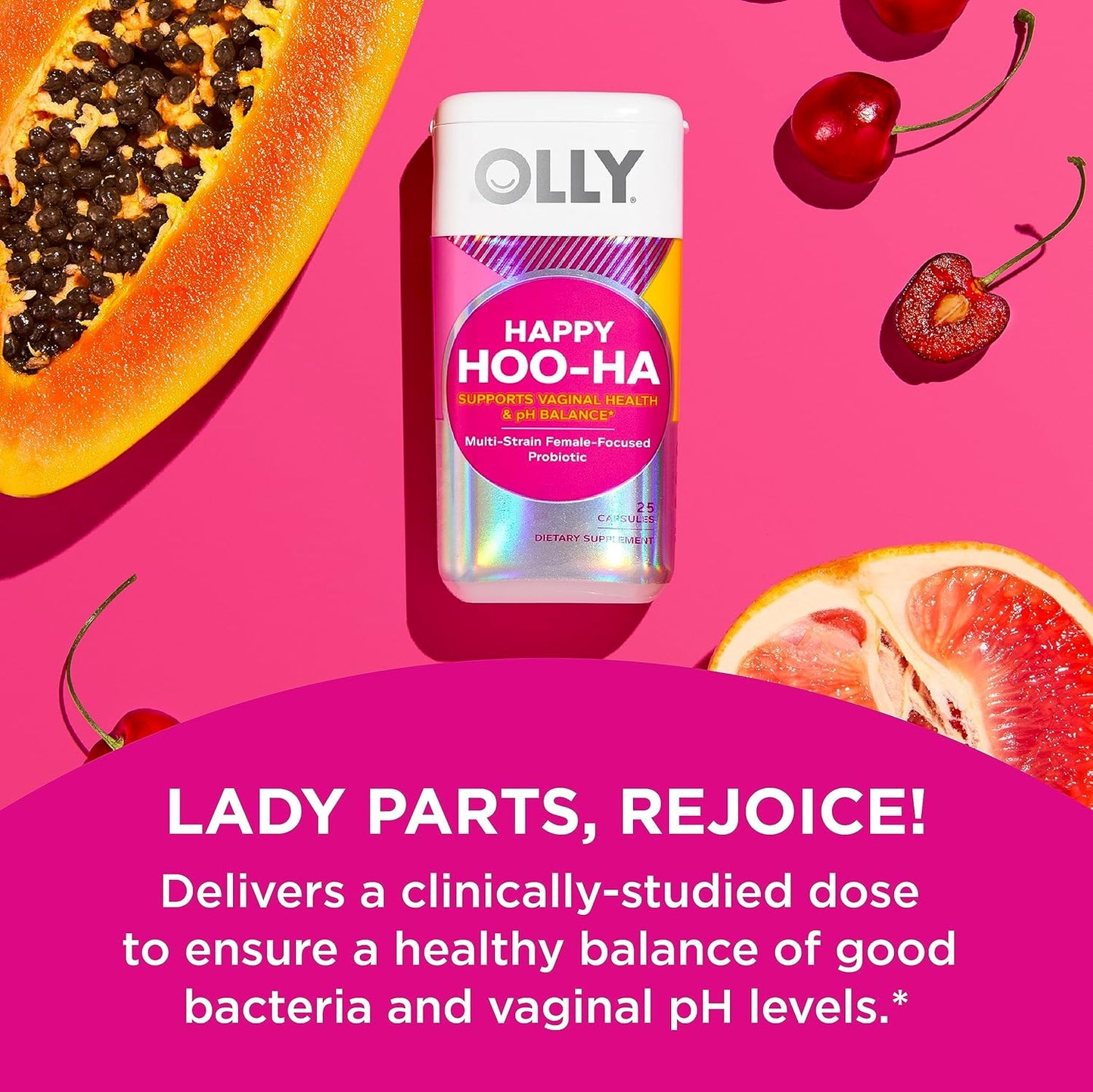 Hair, Skin, Nails Chewable Supplement with Biotin & Vitamin C - OLLY Happy Hoo-Ha Capsules & Undeniable Beauty Gummy, Keratin, Grapefruit Flavor, 30 Day Supply - 60 Count