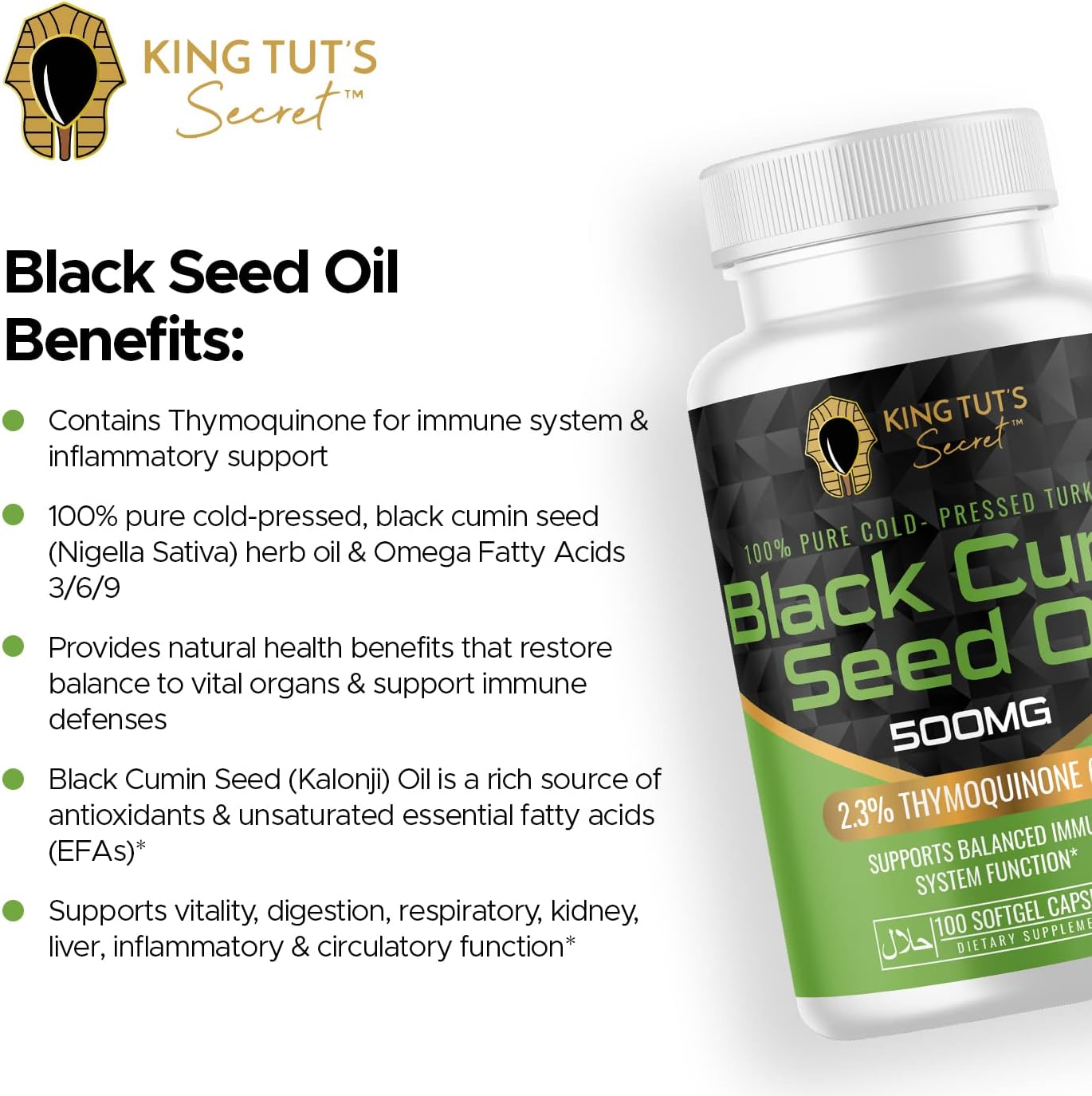 Halal Black Seed Capsules - Nigella Sativa Extract 500mg Softgels for Hair & Immune Support