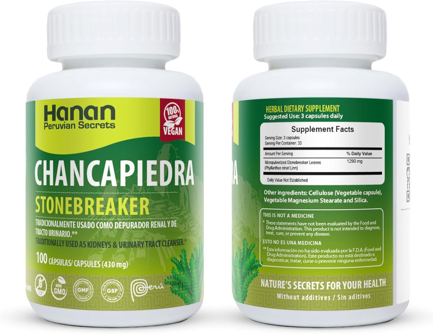 Hanan Peruvian Chancapiedra Stonebreaker Capsules - 200 Count, Supports Natural Kidney Health, 2 Pack
