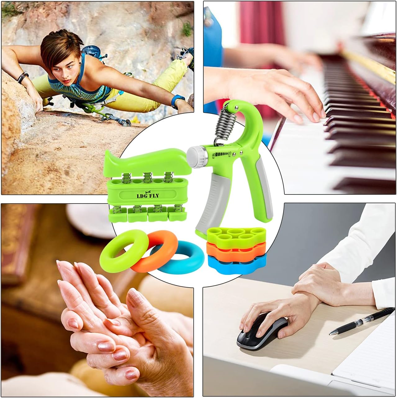 Hand Grip Strengthener Kit with Finger Exerciser, Stretchers, Gripper, and Rings - Strength Trainer for Athletes, Pianists, Guitarists