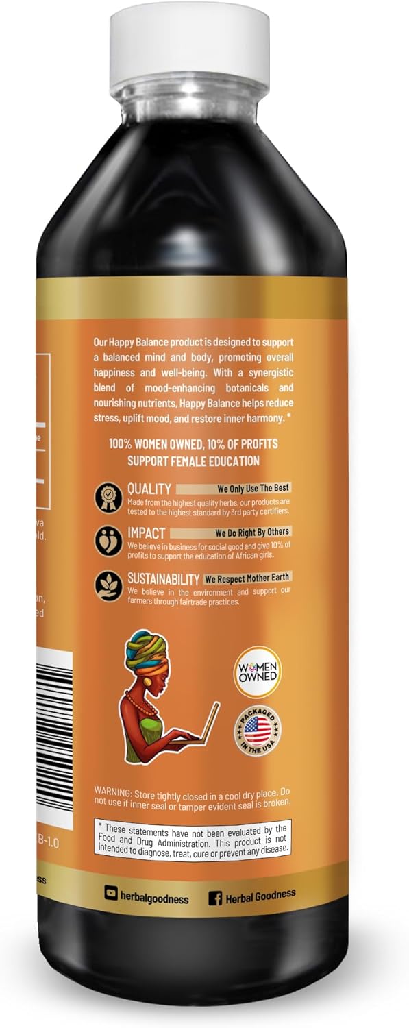 Happy Mood Support Supplement with St. John's Wort & Rhodiola Rosea for Relaxation and Calmness - 12 Fl. oz