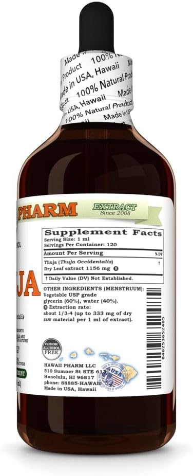 Hawaii Pharm Thuja Alcohol-Free Glycerite Extract 4 fl.oz - Seasonal Comfort, Immune Support, Lymphatic Drainage & Wellness