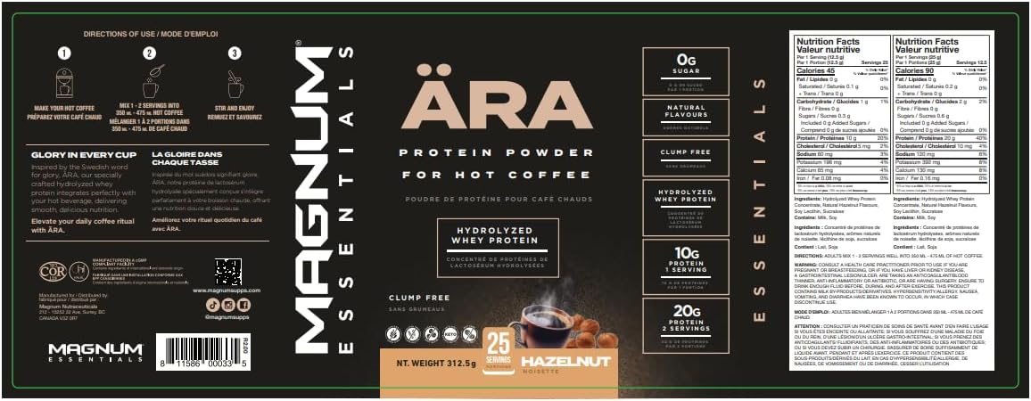 Hazelnut Allo Magnum Nutraceuticals ARA Protein Powder - 25 Servings for Coffee & Teas | Boosts Energy & Protein Intake | Low Carb & Gluten-Free