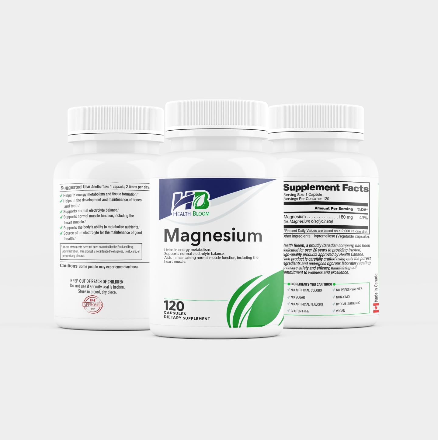 Health Bloom Inc. Magnesium Capsules - 120 Count | Essential Vitamins and Minerals for Health Bloom