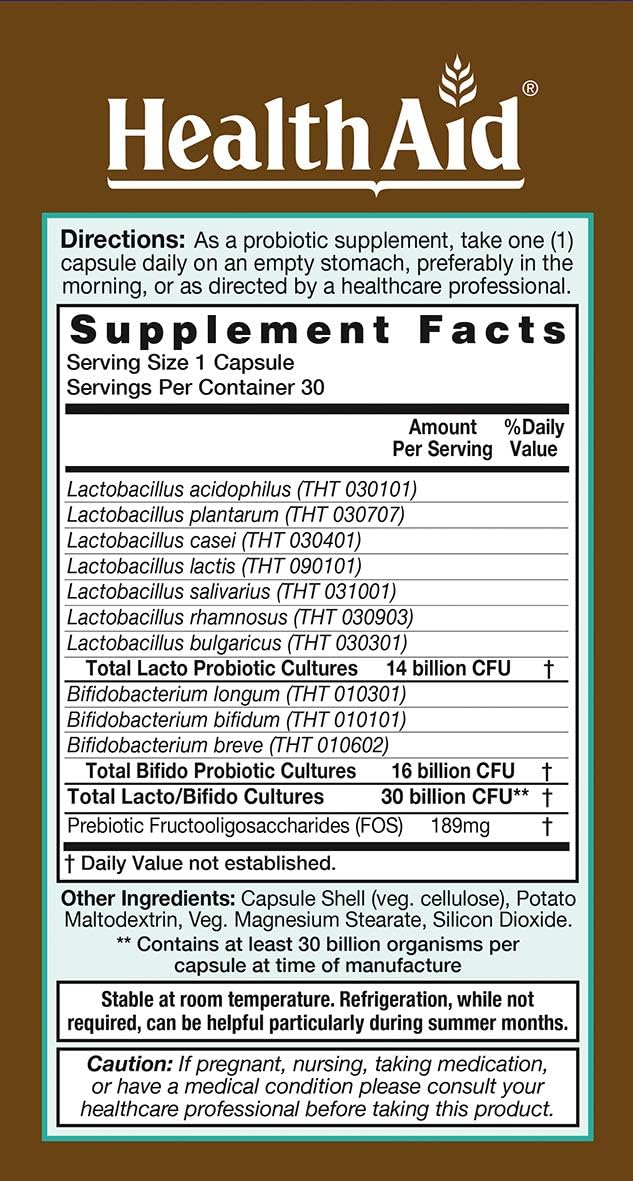 HealthAid AdultsProbio 30 Billion Probiotic Capsules with Prebiotic - 30ct