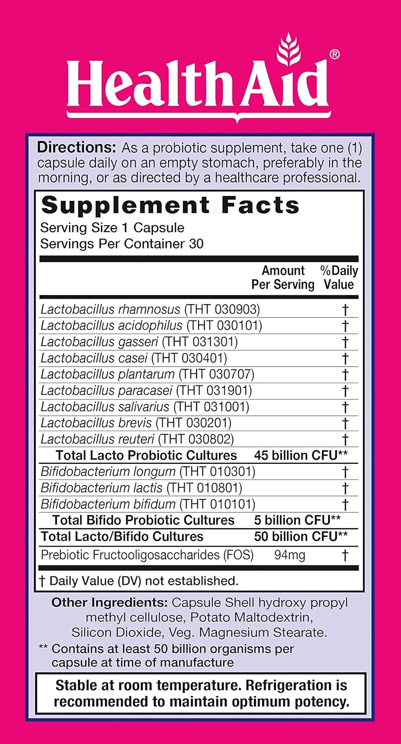 HealthAid FemProbio 50 Billion Prebiotic Vaginal Support 30ct Acid Bile Resistant Lactose Gluten GMO Free Vegetarian