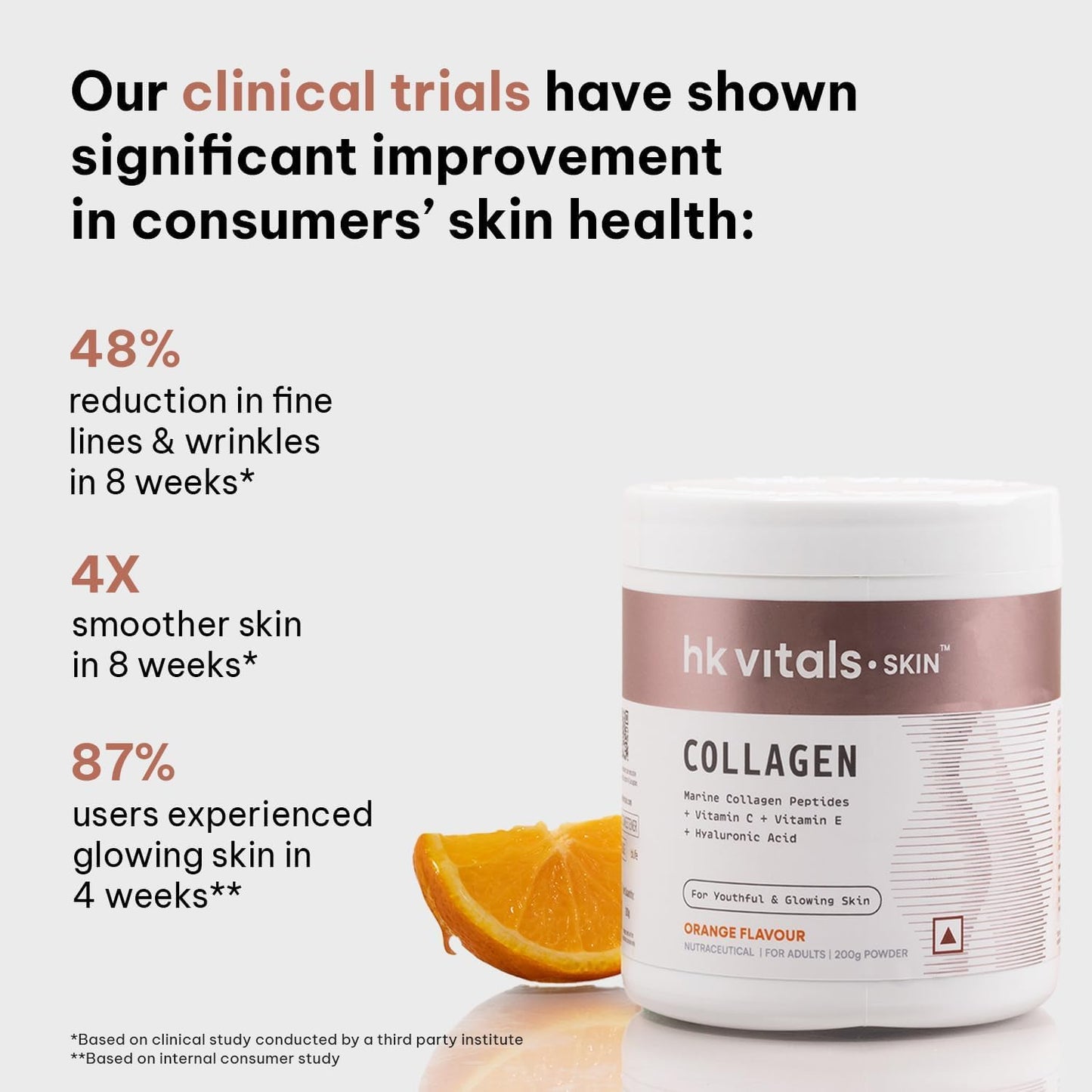 HealthKart Hk Vitals Marine Collagen Supplement - Orange, 200g - with Vitamin C, E, Sodium Hyaluronate for Skin, Hair, Nails