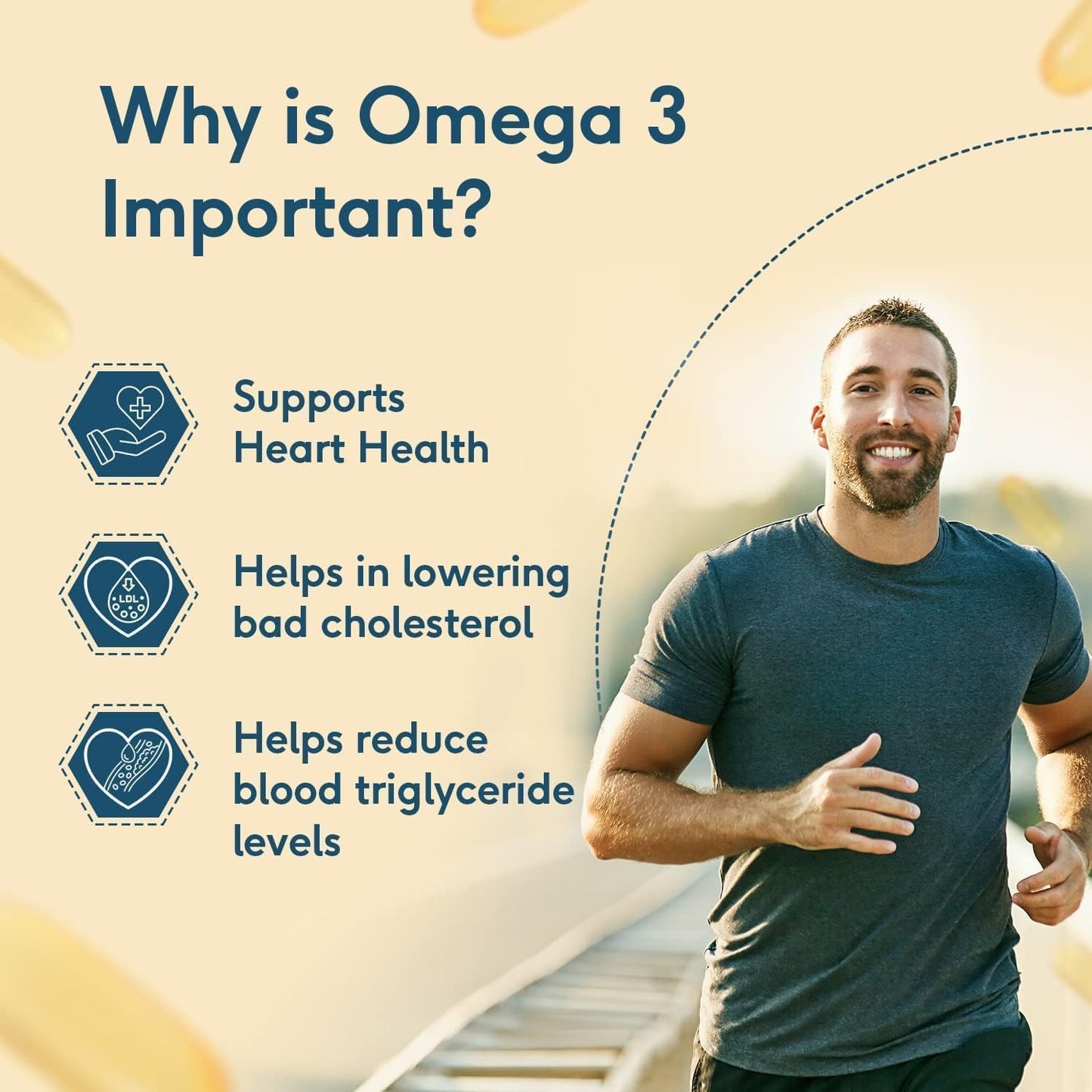 HealthKart HK Vitals Omega 3 Capsules - 1000mg with EPA & DHA for Brain, Heart, Eyes, and Joints - 60 Fish Oil Capsules