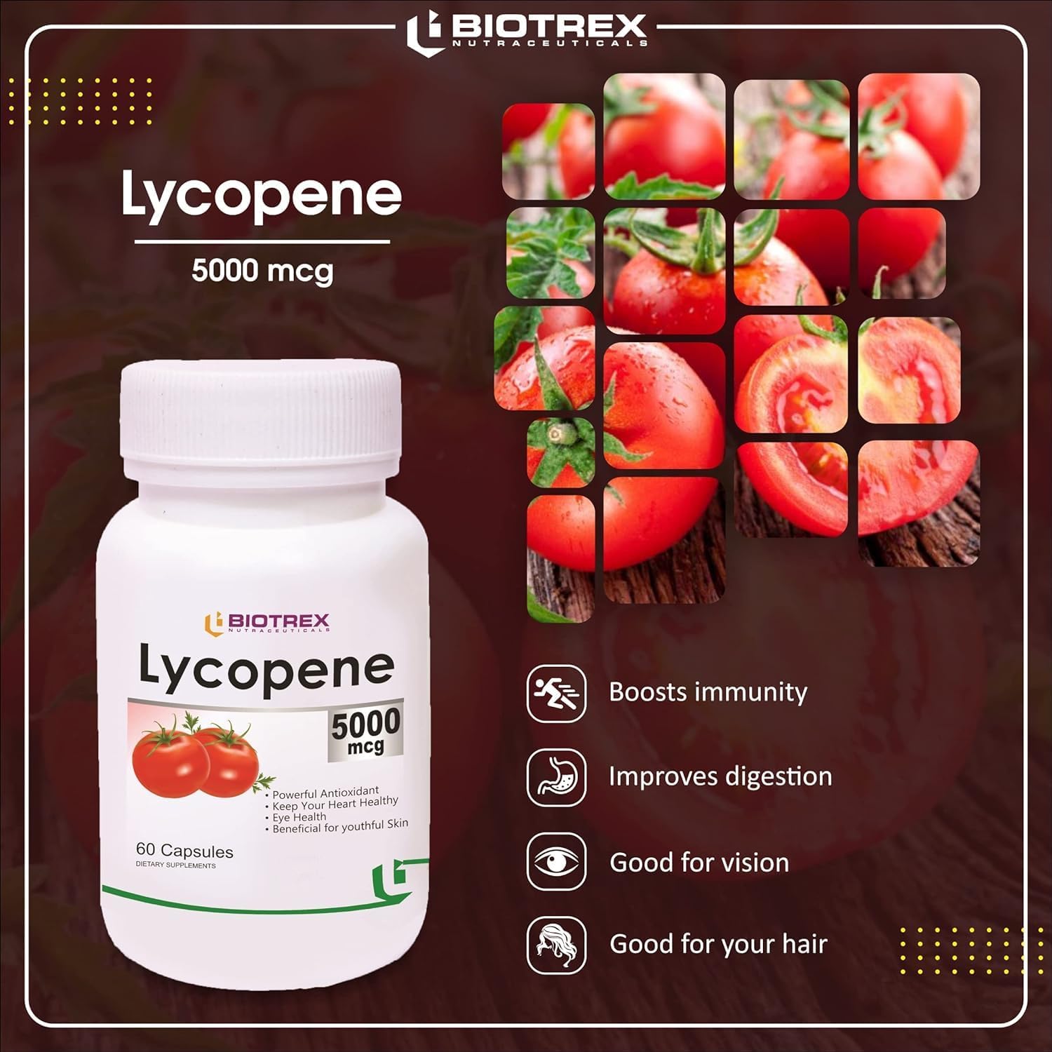 Heart Health Support: Lycopene with Multivitamins 5000mcg Antioxidant Supplement - 60 Veg Capsules