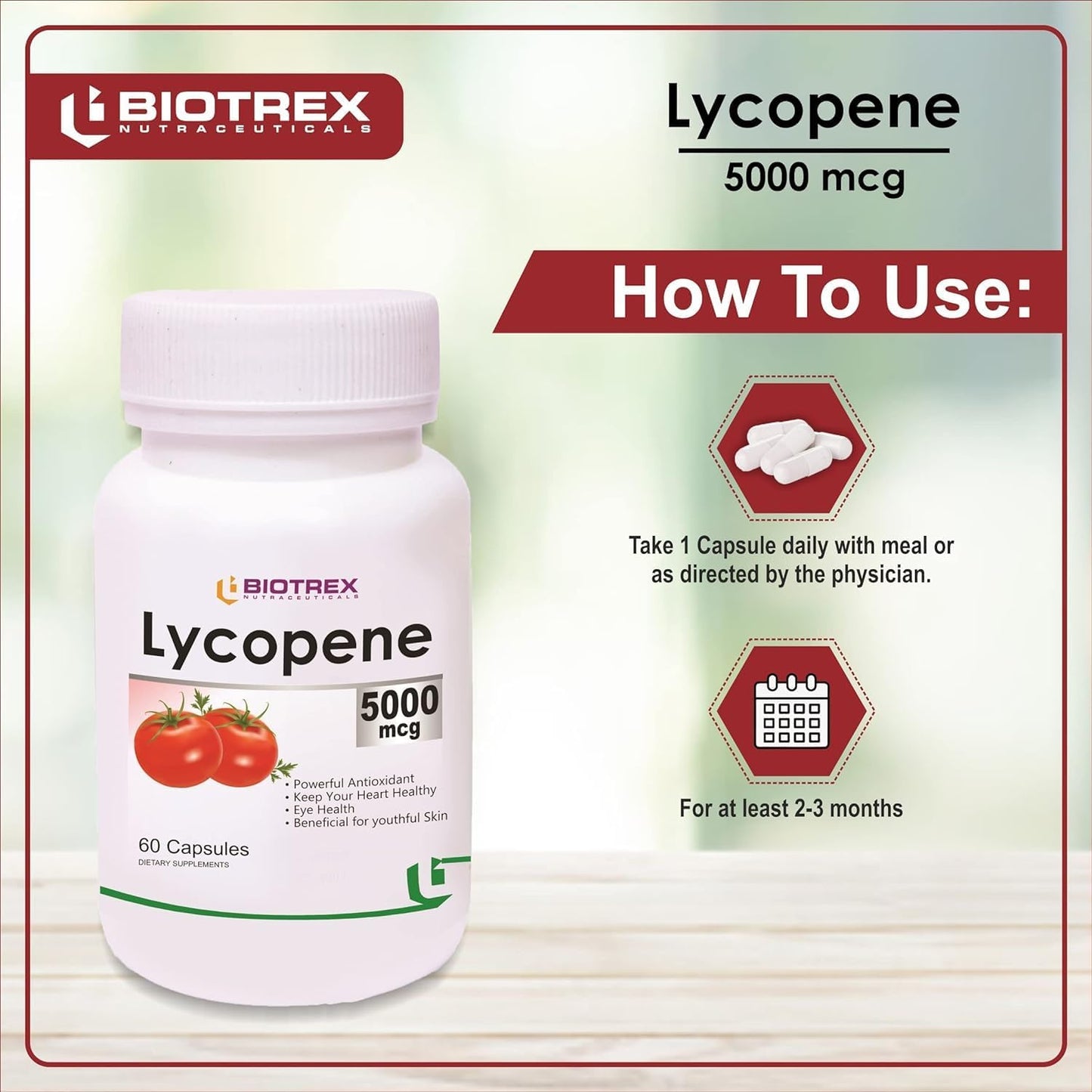 Heart Health Support: Lycopene with Multivitamins 5000mcg Antioxidant Supplement - 60 Veg Capsules