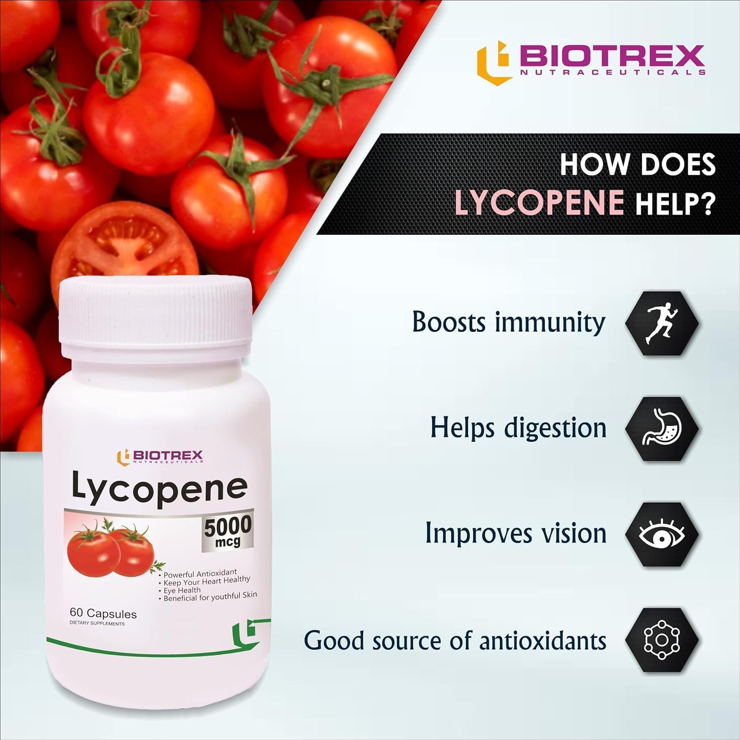 Heart Health Support: Lycopene with Multivitamins 5000mcg Antioxidant Supplement - 60 Veg Capsules
