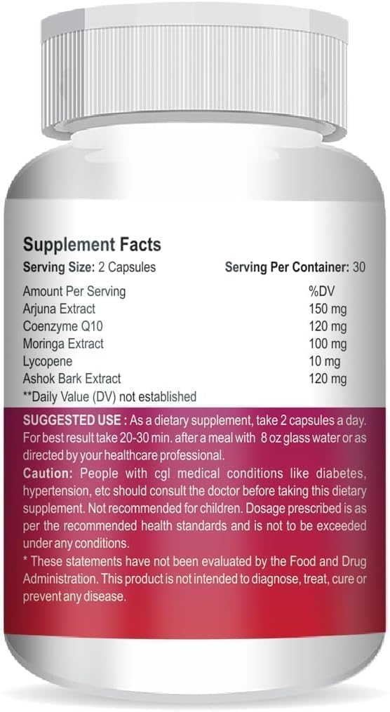 Heart Health Tonerin Vegetarian Supplement Capsules with Arjuna Extract - 60 Count for Men & Women - Supports Blood Pressure and CoQ10 - Pack of 1