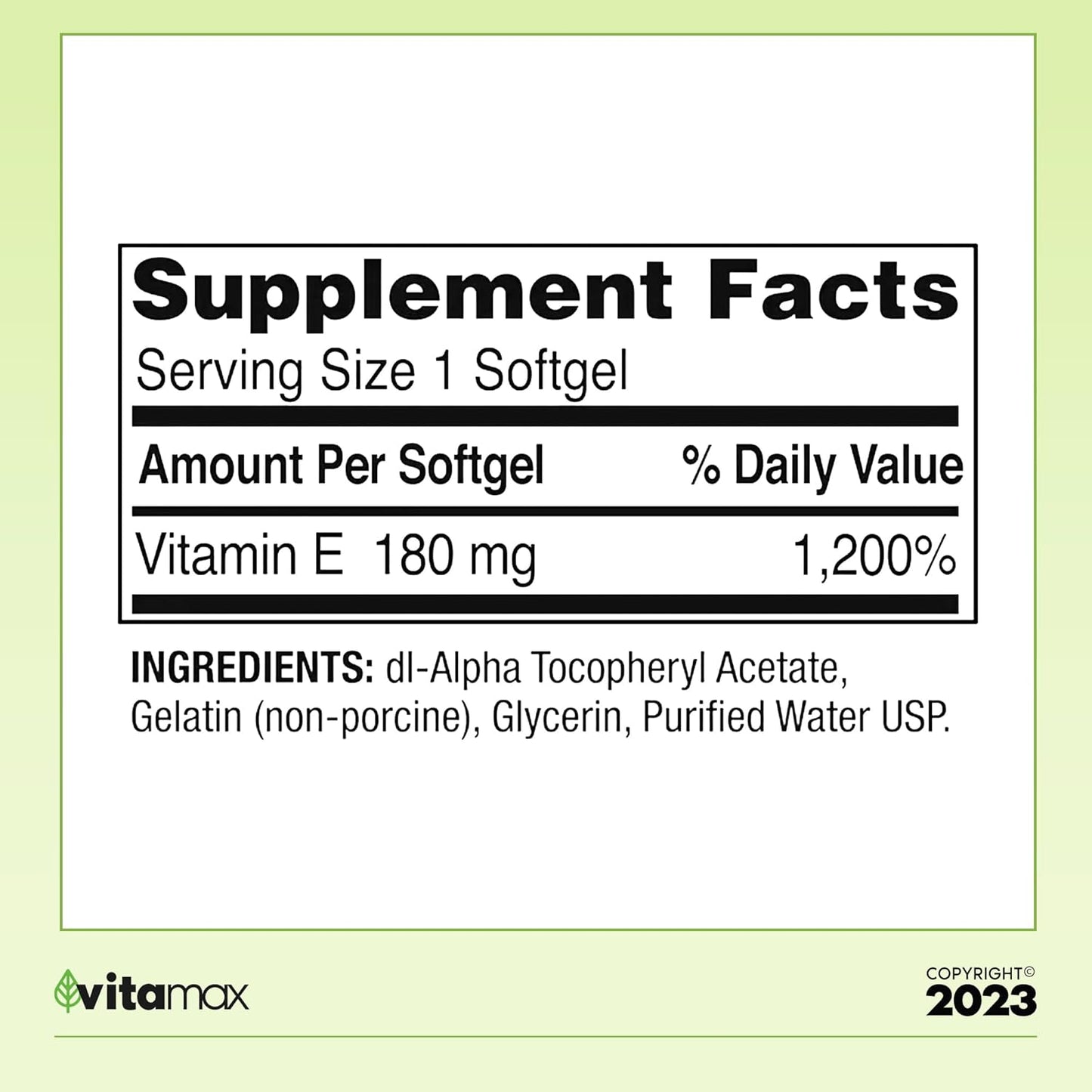 Heart Health Vitamin E Supplement Softgels - 180 mg (400 IU), 100 Count with VitaMax Vitamin Guide - 2 Items