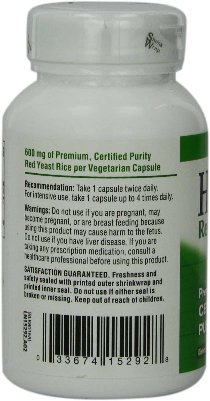 HeartSure Red Yeast Rice 600 mg - Natural Cardiovascular Support Supplement with 120 VCaps