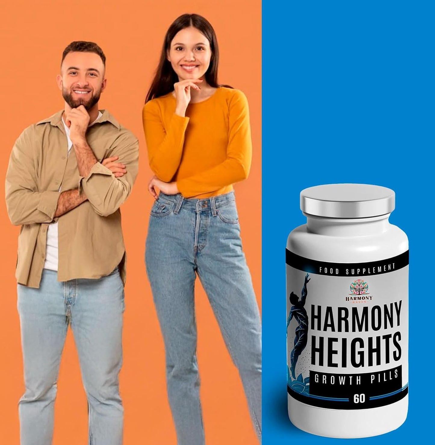 Height Gain Supplement - Harmony Heights Growth Pills for Height Enhancement - 60 Tablets