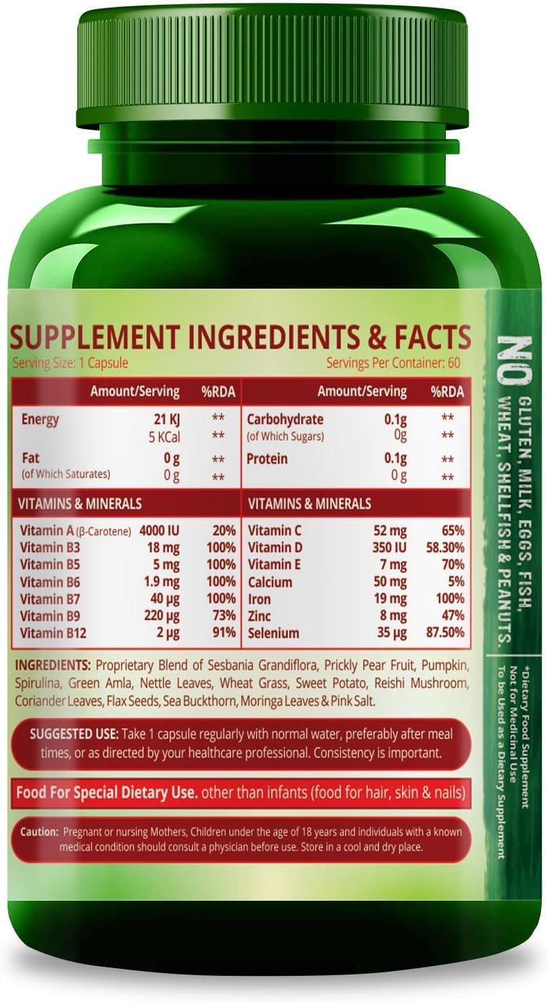Herbal Biotin Hair Vitamin Capsules, 60 Veg Capsules, Plant-Based Formula with No Side Effects from Pharmacylife