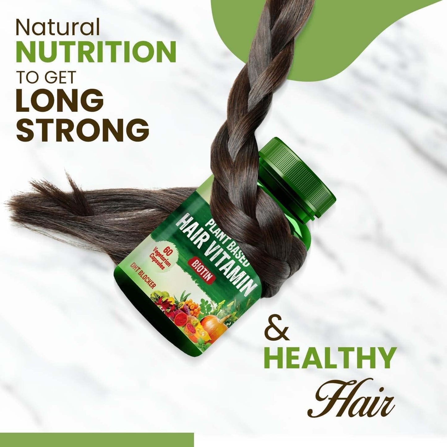 Herbal Biotin Hair Vitamin Capsules, 60 Veg Capsules, Plant-Based Formula with No Side Effects from Pharmacylife