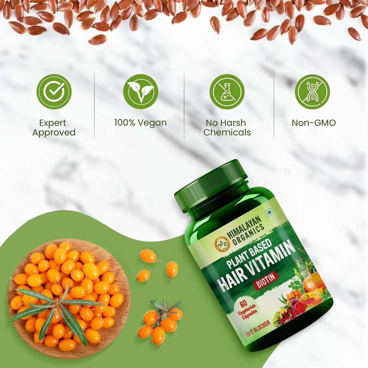 Herbal Biotin Hair Vitamin Capsules, 60 Veg Capsules, Plant-Based Formula with No Side Effects from Pharmacylife