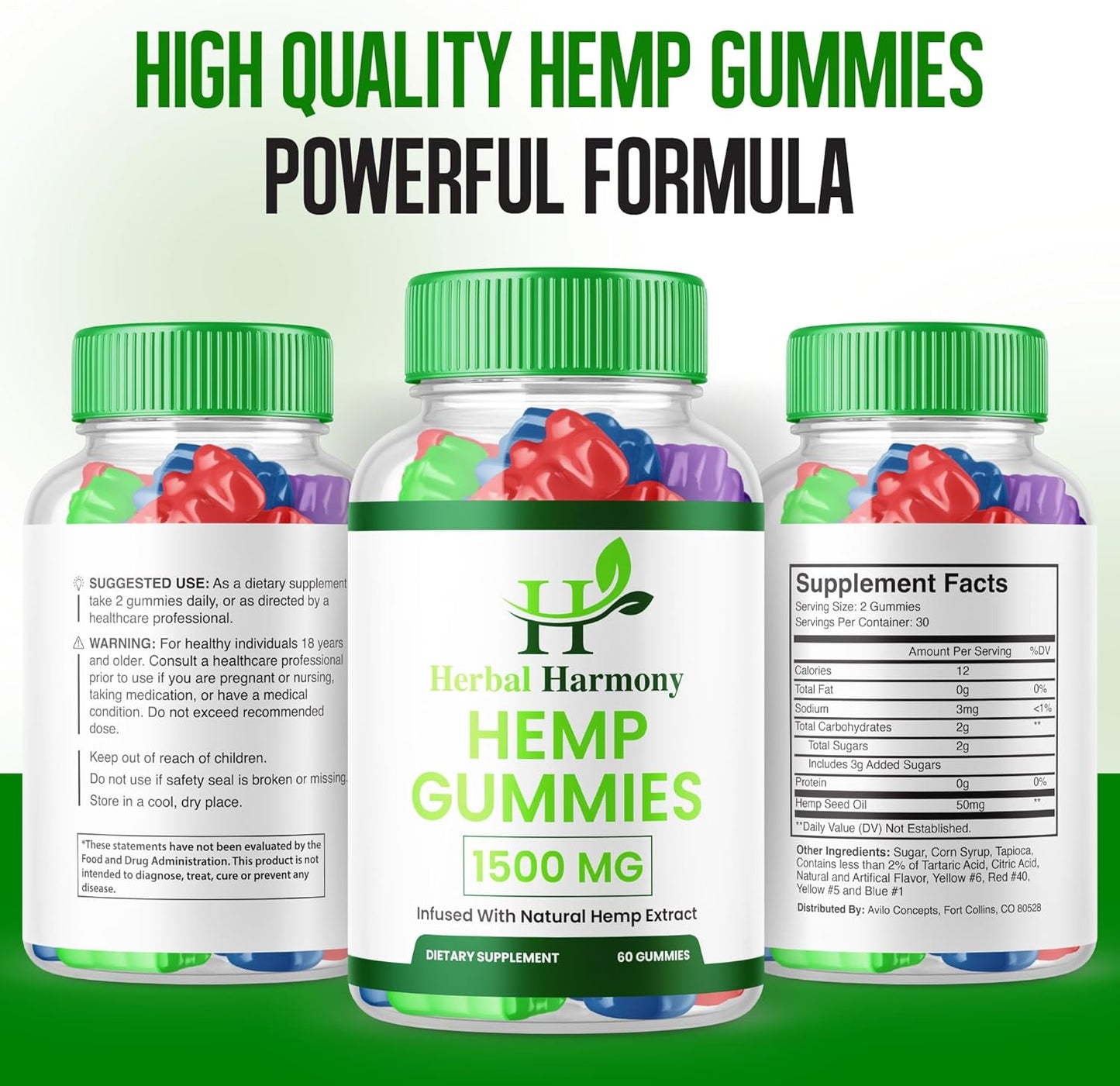 Herbal Harmony metabolism booster Gummies (2 Pack) - 1500mg Maximum Strength Formula - 25mg Per Gummy - Great Taste - 2024 Edition