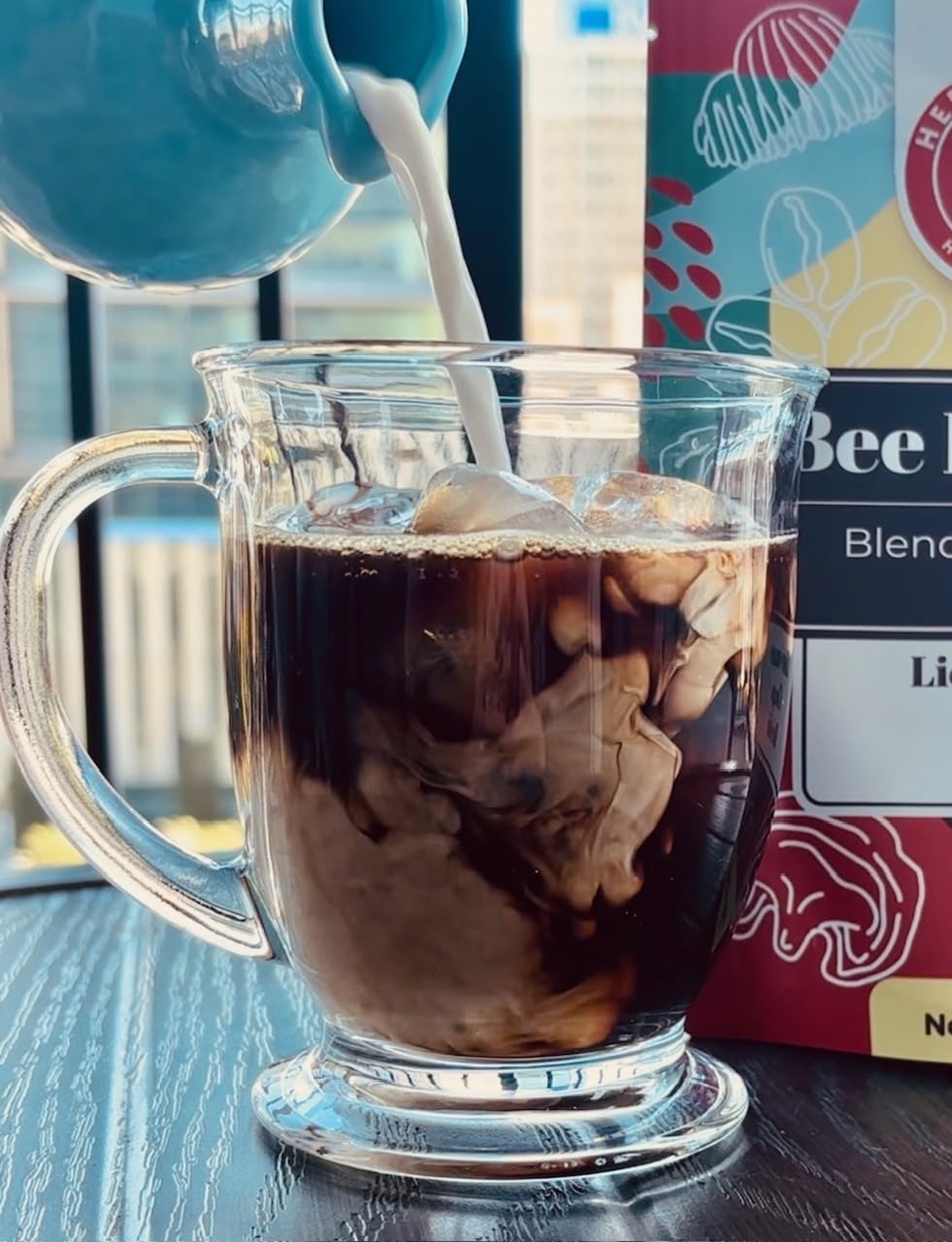 Herbal Hive Mushroom Coffee with Adaptogens, Reishi, Lion's Mane, Chaga - Low Acid Instant Dark Roast - 30 Servings