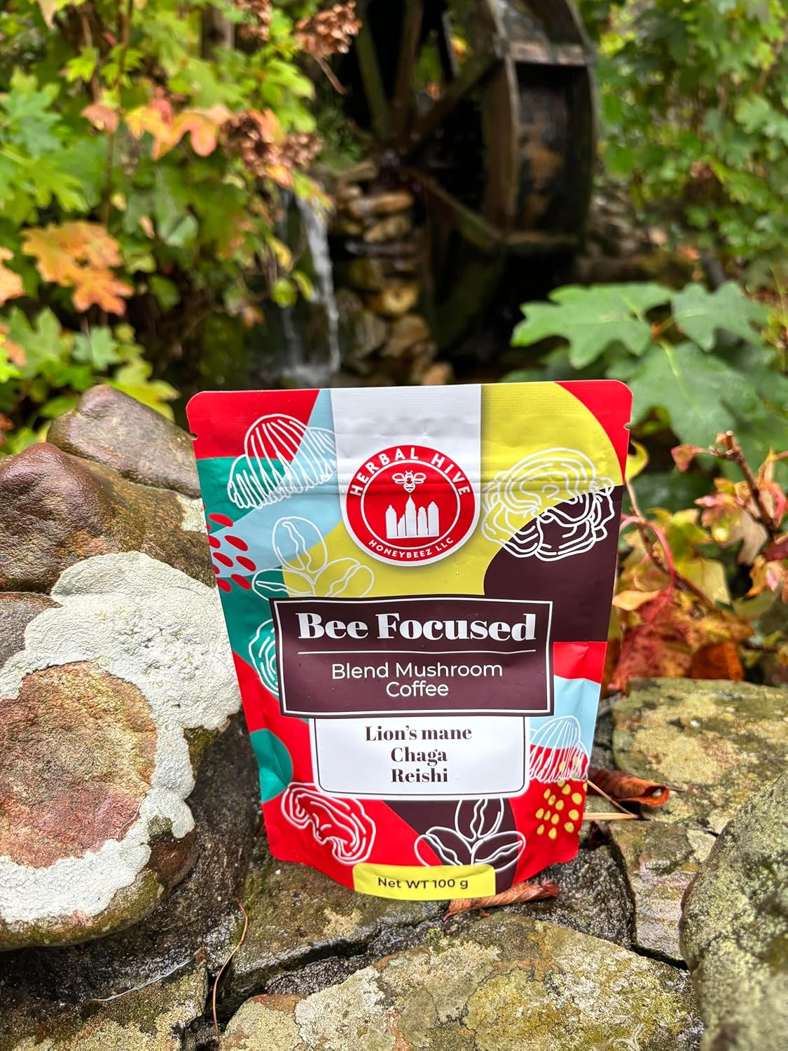 Herbal Hive Mushroom Coffee with Adaptogens, Reishi, Lion's Mane, Chaga - Low Acid Instant Dark Roast - 30 Servings