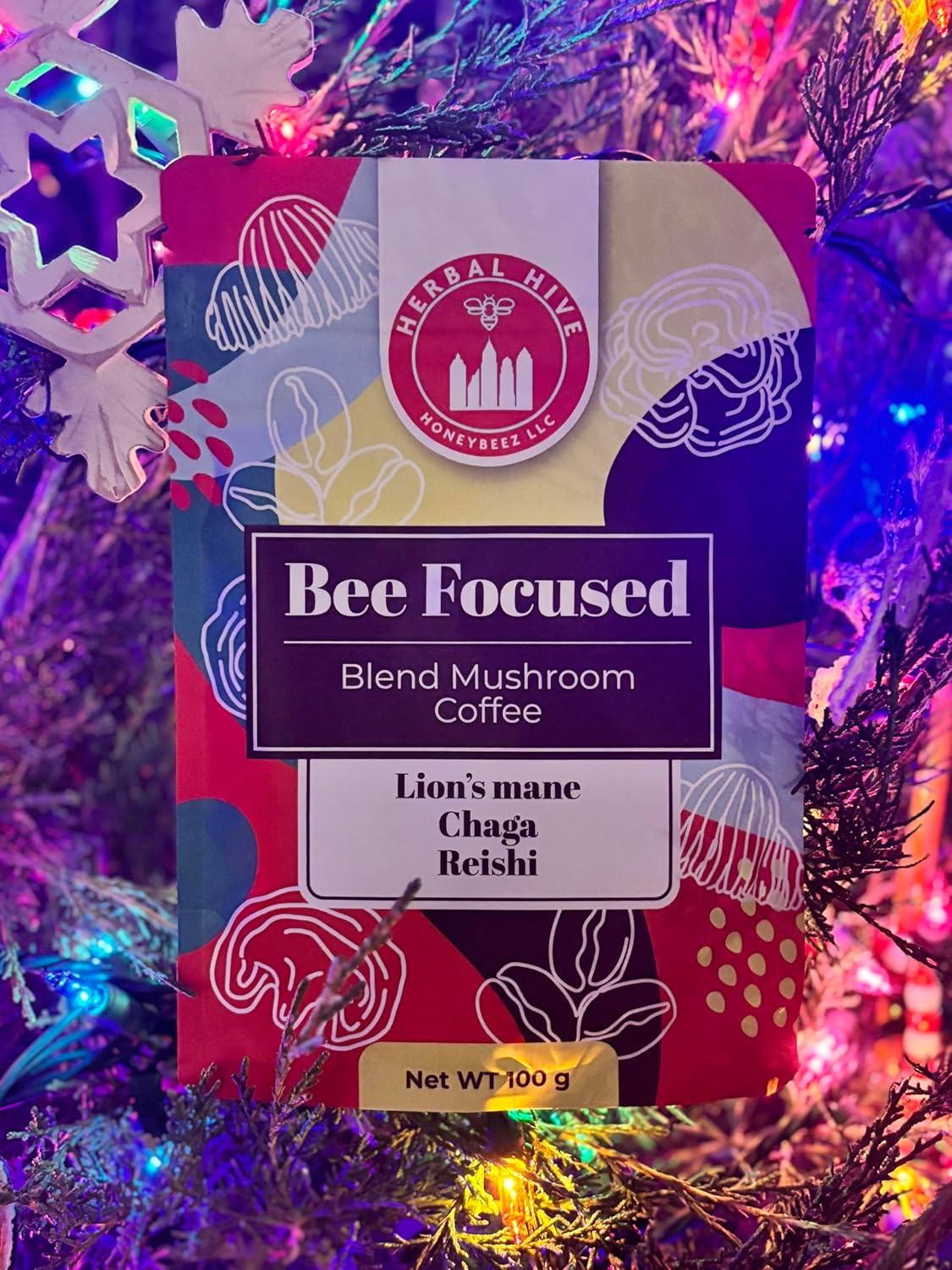 Herbal Hive Mushroom Coffee with Adaptogens, Reishi, Lion's Mane, Chaga - Low Acid Instant Dark Roast - 30 Servings